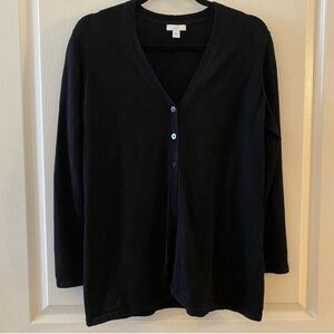 J. JILL Linen-Blend V-Neck 3-Button Down Long Sleeve Cardigan in Black